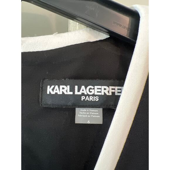 NWOT Karl Lagerfeld size 6 black dress with sheer sleeves and white trim - Picture 5 of 7